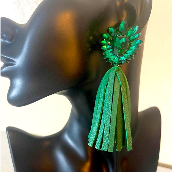 Journey Poetically Jewelry - Gemini Genuine Leather Tassel Earrings - Green